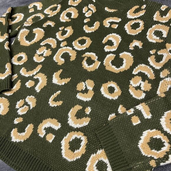 Andree by Unit Leopard Print Green Tan Sweater Size Large - Picture 3 of 5